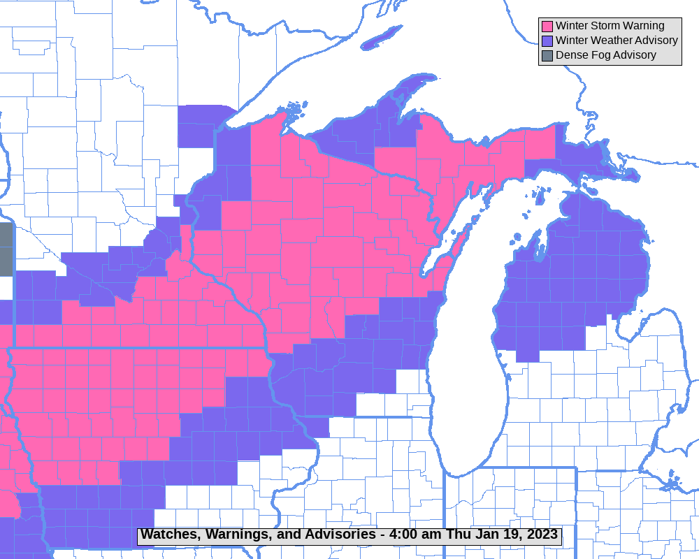 Watches, warnings and advisories, NWS 4 a.m. 1-19-23